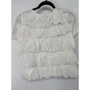 SEA NY EDIE EYELET RUFFLE TIER T SHIRT SIZE SMALL WHITE SHORT SLEEVE
